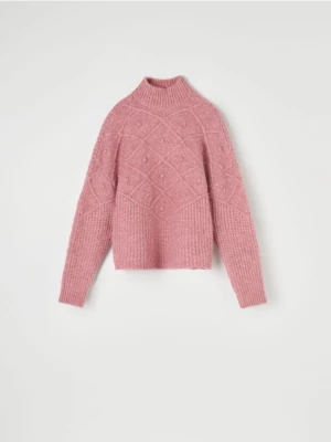 Sinsay - Sweter z ozdobnym splotem - różowy