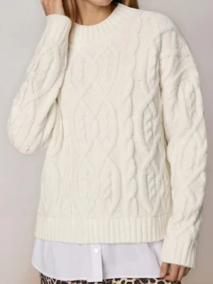 Sinsay - Sweter z ozdobnym splotem z domieszką wełny - kremowy