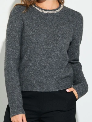 Sinsay - Sweter z ozdobnymi cyrkoniami z domieszką wełny - szary