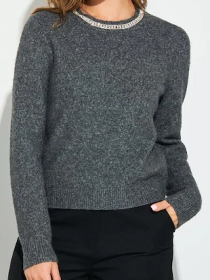 Sinsay - Sweter z ozdobnymi cyrkoniami z domieszką wełny - szary