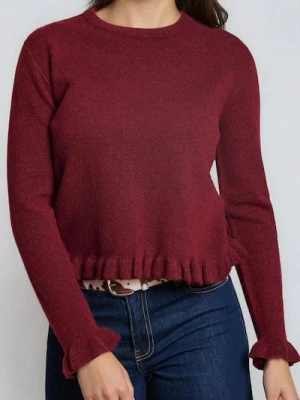 Sinsay - Sweter z ozdobnymi falbanami z domieszką wełny - różowy