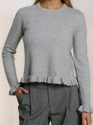Sinsay - Sweter z ozdobnymi falbanami z domieszką wełny - szary