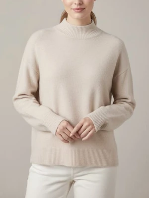 Sinsay - Sweter z półgolfem i długim rękawem z domieszką wełny - beżowy