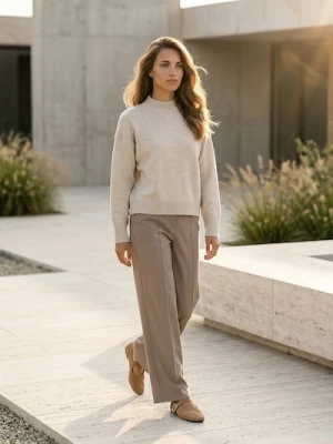 Sinsay - Sweter z półgolfem i długim rękawem z domieszką wełny - beżowy