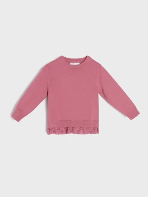 Sinsay - Sweter z wiskozą z ozdobną falbaną ażurową soft touch - różowy