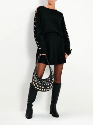 Sinsay - Sweter ze zdrobieniami na rękawach - czarny
