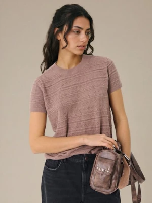 Sinsay - Swetrowa bluzka z ażurowym wzorem i domieszką lnu - brązowy