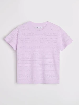 Sinsay - Swetrowa bluzka z ażurowym wzorem i domieszką lnu - fioletowy