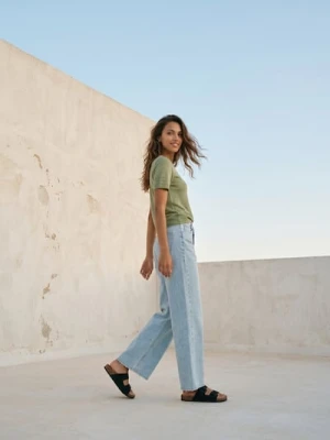 Sinsay - Swetrowa bluzka z ażurowymi detalami i wiskozą - zielony