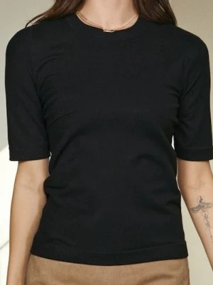 Sinsay - Swetrowa bluzka z krótkim rękawem - czarny