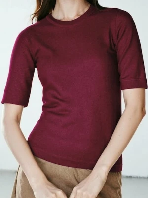 Sinsay - Swetrowa bluzka z krótkim rękawem - różowy