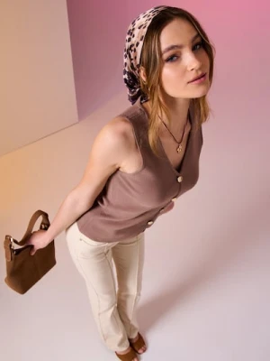 Sinsay - Swetrowa kamizelka z wiskozą i ozdobnymi guzikami - brązowy