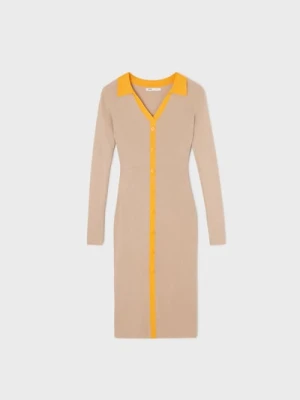 Sinsay - Swetrowa prążkowana sukienka z kołnierzykiem z wiskozą - beżowy