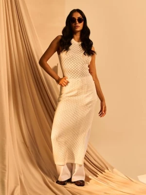 Sinsay - Swetrowa sukienka maxi z bawełną - kremowy