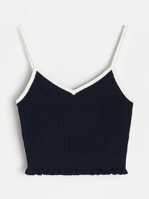 Sinsay - Swetrowy crop top z bawełną - granatowy