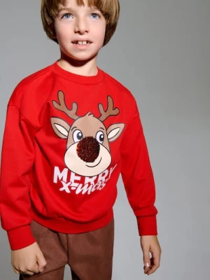 Sinsay - Świąteczna bluza crewneck z motywem renifera - czerwony
