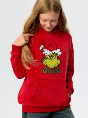 Sinsay - Świąteczna bluza z kapturem i haftem Grinch - czerwony