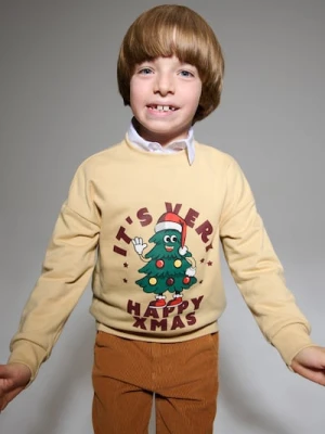 Sinsay - Świąteczna bluza z nadrukiem choinki - beżowy