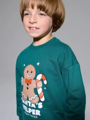 Sinsay - Świąteczna bluza z nadrukiem piernikowego ludzika - green spruce
