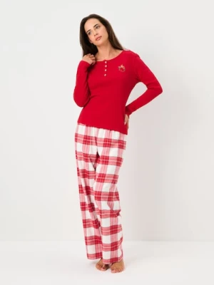 Sinsay - Świąteczna piżama dwuczęściowa w kratę z haftowanym wieńcem - czerwony