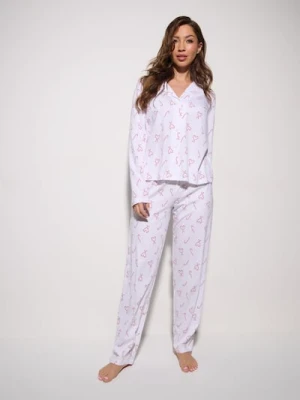 Sinsay - Świąteczna piżama dwuczęściowa z nadrukiem lasek cukrowych - biały