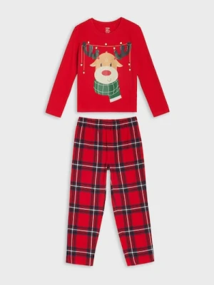Sinsay - Świąteczna piżama dwuczęściowa z nadrukiem renifera - czerwony