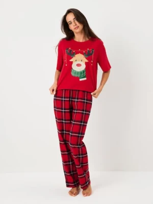 Sinsay - Świąteczna piżama dwuczęściowa z nadrukiem renifera - czerwony