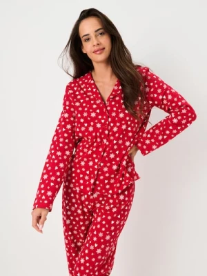 Sinsay - Świąteczna piżama dwuczęściowa z nadrukiem serc i śnieżynek - czerwony