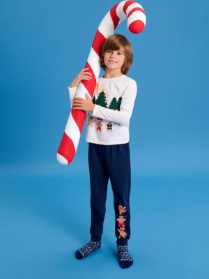 Sinsay - Świąteczna piżama dwuczęściowa z pierniczkami i choinkami - kremowy