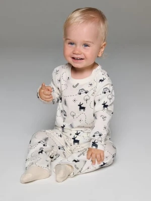 Sinsay - Świąteczna piżama z nadrukiem reniferów i zimowych motywów - kremowy