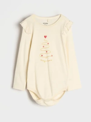 Sinsay - Świąteczne body z długimi rękawami - kremowy