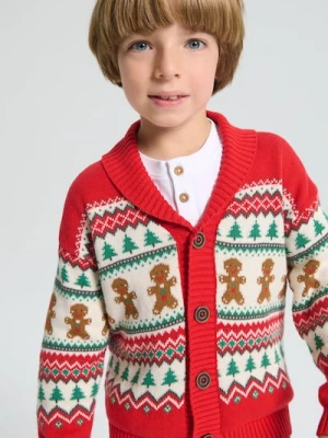 Sinsay - Świąteczny kardigan z motywem pierniczków i choinek - czerwony