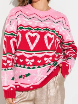 Sinsay - Świąteczny sweter w serca i śnieżynki - wielobarwny