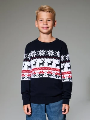 Sinsay - Świąteczny sweter w skandynawski wzór z reniferami i śnieżynkami - granatowy