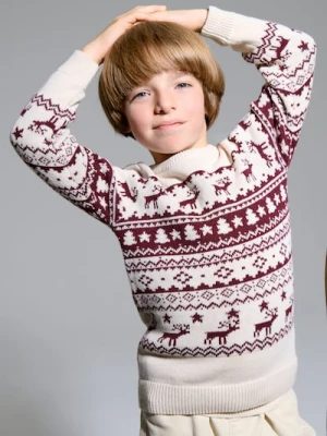 Sinsay - Świąteczny sweter w skandynawski wzór z reniferami - kremowy