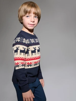 Sinsay - Świąteczny sweter z motywem reniferów i śnieżynek - granatowy