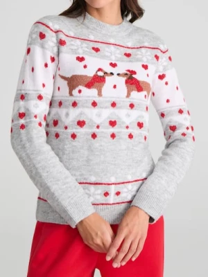 Sinsay - Świąteczny sweter z nadrukiem piesków i serduszek - wielobarwny