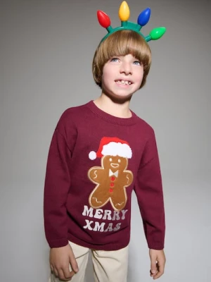 Sinsay - Świąteczny sweter z pierniczkiem - bordowy