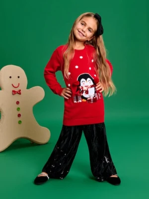 Sinsay - Świąteczny sweter z pingwinem zdobionym cekinami i pomponami - wielobarwny