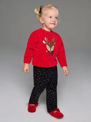 Sinsay - Świąteczny sweter z reniferem zdobionym cekinami - czerwony