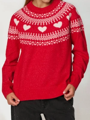 Sinsay - Świąteczny sweter z sercami z domieszką wełny - czerwony