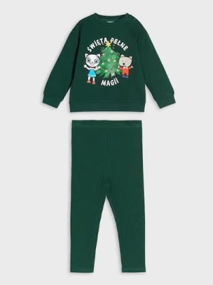 Sinsay - Świąteczny zestaw dresowy bluza i spodnie Kicia Kocia - zielony