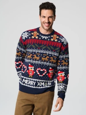Sinsay - Świecący sweter z motywem świątecznym - granatowy