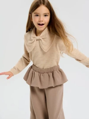 Sinsay - Szerokie spodnie dresowe z ozodbną falbaną - brązowy