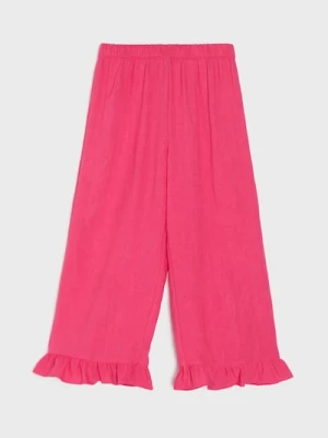Sinsay - Szerokie spodnie wykończone falbanami z gumką w talii - różowy