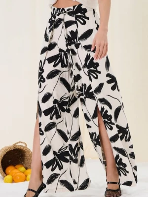 Sinsay - Szerokie spodnie z rozcięciami z domieszką lnu - wielobarwny