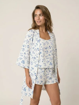 Sinsay - Szlafrok wiązany z paskiem w talii z motywem kwiatowym - biały