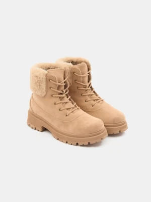 Sinsay - Sznurowane botki za kostkę - beżowy