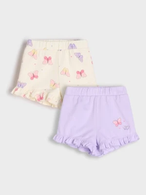 Sinsay - Szorty 2 pack z ozdobną falbanką - kremowy