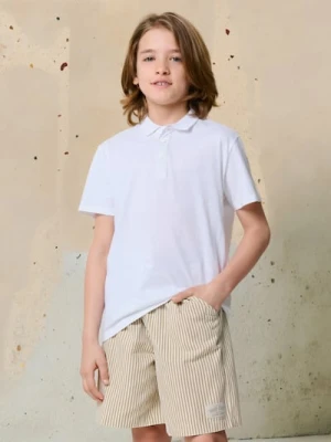 Sinsay - Szorty chłopięce w paski wiązane w talii - beżowy